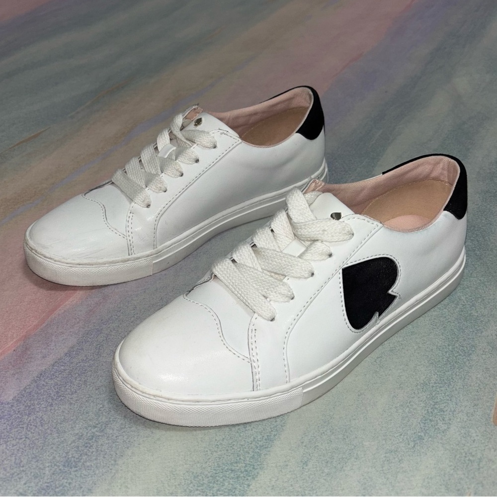 kate spade Fez White Sneakers with Black Heart Accent